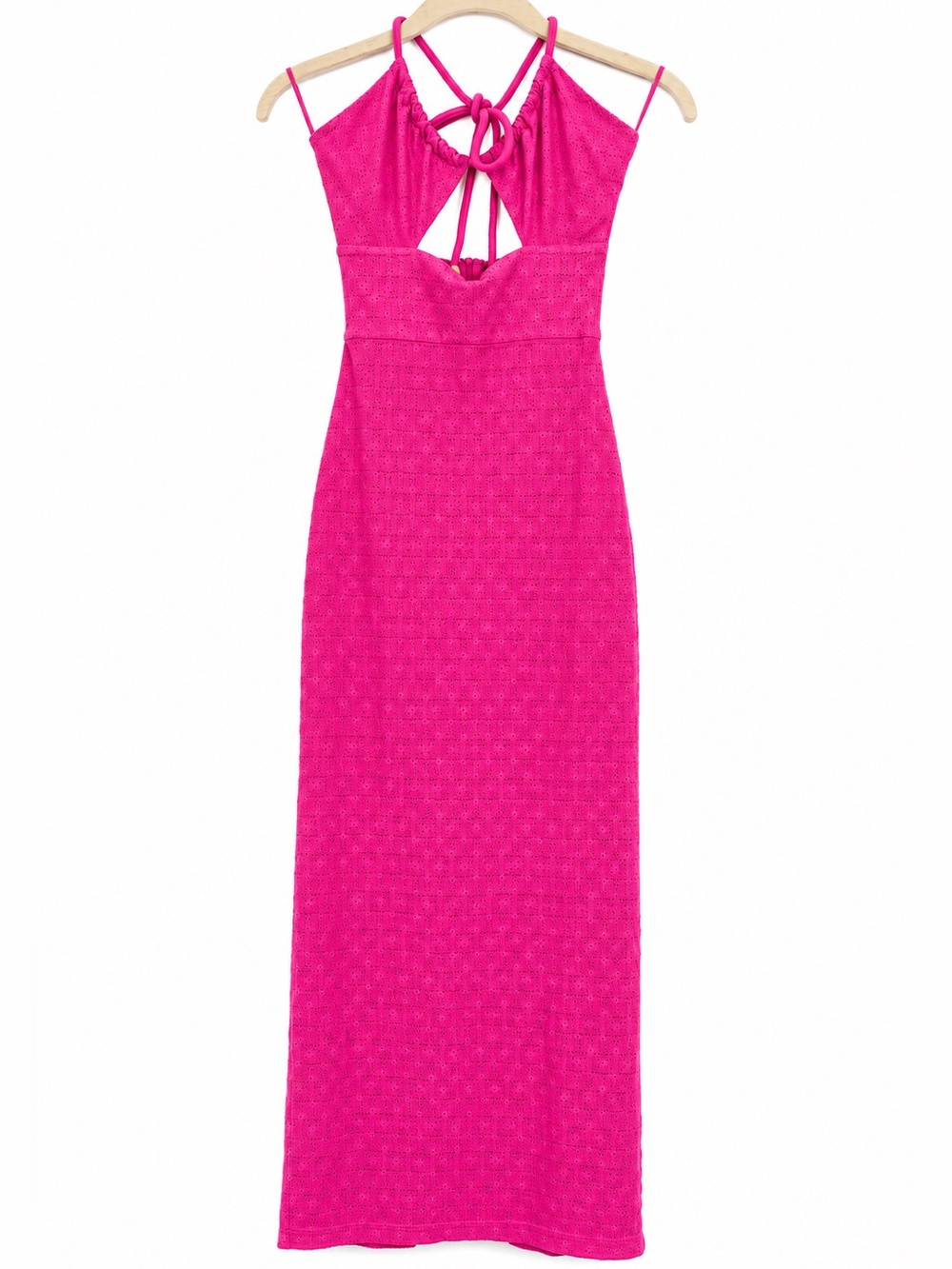 JF LEFON Pink Halter Tie Maxi Dress